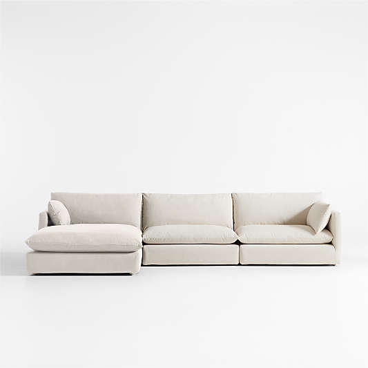 Unwind Modular 3-Piece Slipcovered Sectional Sofa with Chaise Lounge