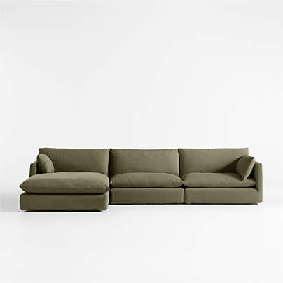 Unwind Modular 3-Piece Slipcovered Sectional Sofa with Chaise Lounge