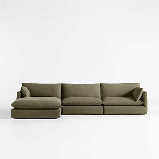 Unwind Modular 3-Piece Slipcovered Sectional Sofa with Chaise Lounge