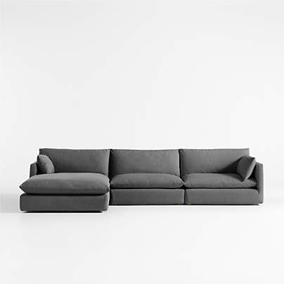 Unwind Modular 3-Piece Slipcovered Sectional Sofa with Chaise Lounge