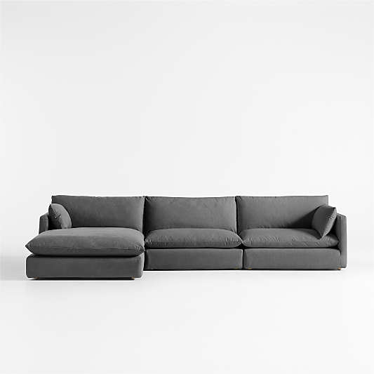 Unwind Modular 3-Piece Slipcovered Sectional Sofa with Chaise Lounge