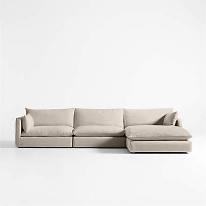 Unwind Modular 3-Piece Slipcovered Sectional Sofa with Chaise Lounge