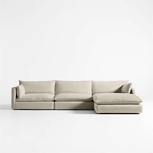 Unwind Modular 3-Piece Slipcovered Sectional Sofa with Chaise Lounge