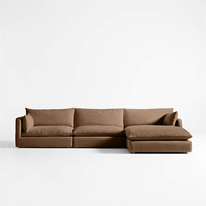 Unwind Modular 3-Piece Slipcovered Sectional Sofa with Chaise Lounge