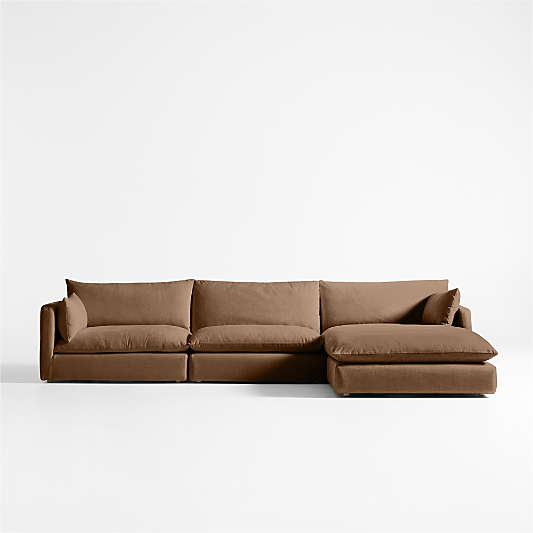 Unwind Modular 3-Piece Slipcovered Sectional Sofa with Chaise Lounge