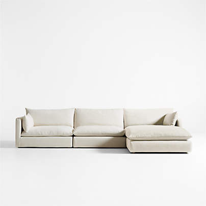 Unwind Modular 3-Piece Slipcovered Sectional Sofa with Chaise Lounge