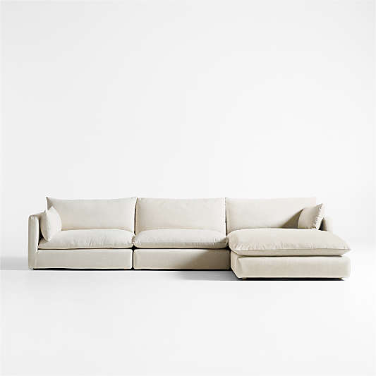 Unwind Modular 3-Piece Slipcovered Sectional Sofa with Chaise Lounge