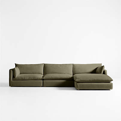 Unwind Modular 3-Piece Slipcovered Sectional Sofa with Chaise Lounge