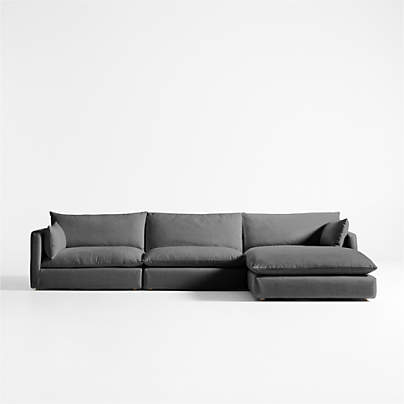 Unwind Modular 3-Piece Slipcovered Sectional Sofa with Chaise Lounge
