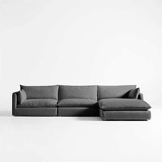 Unwind Modular 3-Piece Slipcovered Sectional Sofa with Chaise Lounge