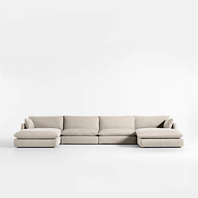 Unwind Modular 4-Piece U-Shaped Slipcovered Sectional Sofa with Double Chaise Lounge