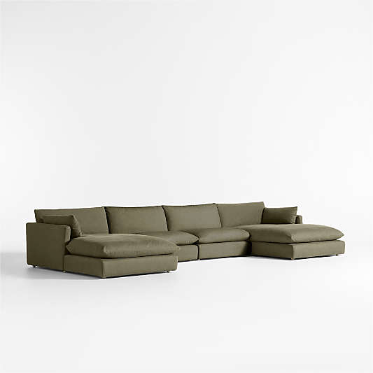 Unwind Modular 4-Piece Slipcovered Double-Chaise Sectional Sofa