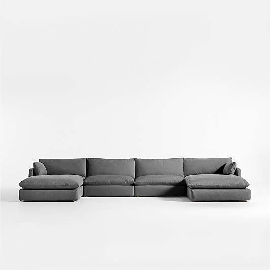 Unwind Modular 4-Piece U-Shaped Slipcovered Sectional Sofa with Double Chaise Lounge
