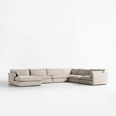 Unwind Modular 6-Piece L-Shaped Slipcovered Sectional Sofa with Chaise Lounge