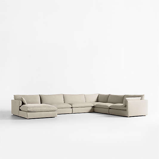Unwind Modular 6-Piece L-Shaped Slipcovered Sectional Sofa with Chaise Lounge