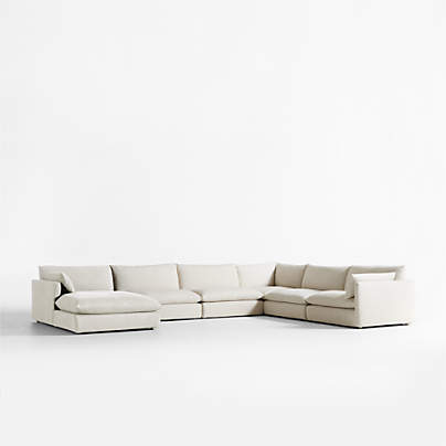 Unwind Modular 6-Piece L-Shaped Slipcovered Sectional Sofa with Chaise Lounge