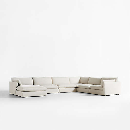 Unwind Modular 6-Piece L-Shaped Slipcovered Sectional Sofa with Chaise Lounge