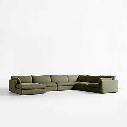 Unwind Modular 6-Piece L-Shaped Slipcovered Sectional Sofa with Chaise Lounge
