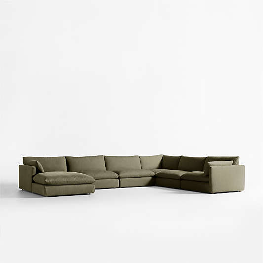 Unwind Modular 6-Piece L-Shaped Slipcovered Sectional Sofa with Chaise Lounge