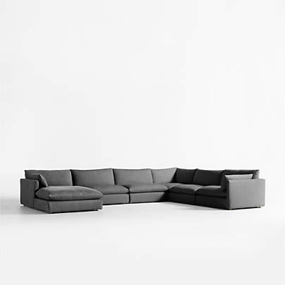 Unwind Modular 6-Piece L-Shaped Slipcovered Sectional Sofa with Chaise Lounge
