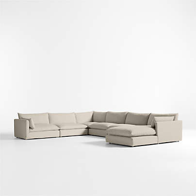 Unwind Modular 6-Piece L-Shaped Slipcovered Sectional Sofa with Chaise Lounge