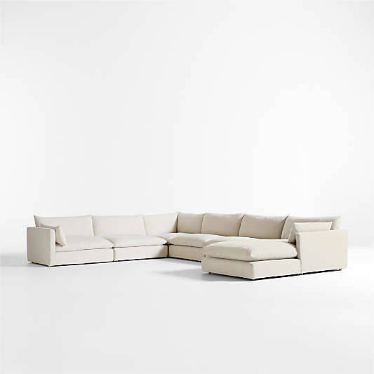 Unwind Modular 6-Piece L-Shaped Slipcovered Sectional Sofa with Chaise Lounge