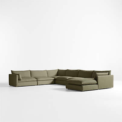 Unwind Modular 6-Piece L-Shaped Slipcovered Sectional Sofa with Chaise Lounge
