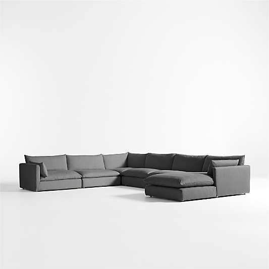 Unwind Modular 6-Piece L-Shaped Slipcovered Sectional Sofa with Chaise Lounge