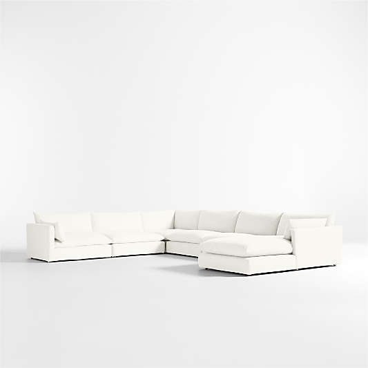 Unwind Modular 6-Piece Slipcovered Corner Sectional Sofa with Chaise Lounge