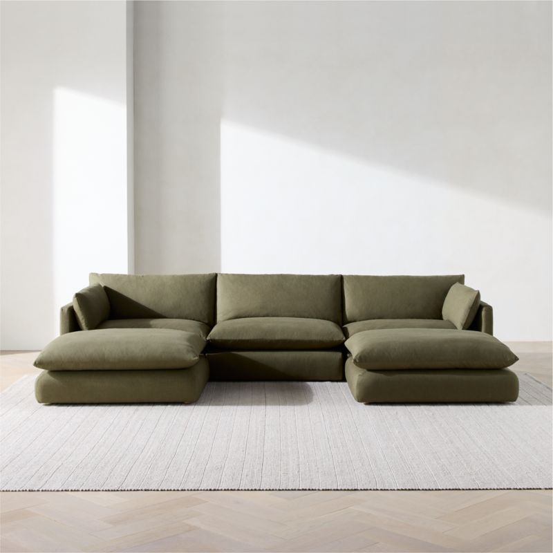 Unwind Modular 5-Piece U-Shaped Slipcovered Sectional Sofa with Double Ottoman - image 5 of 12