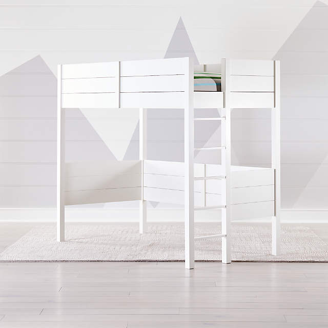 Parke Kids White Twin Loft Bed, Loft Bed Shelf Attachment