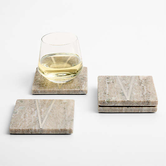 Tuscan Kitchen Marble "V" Monogram Coasters, Set of 4