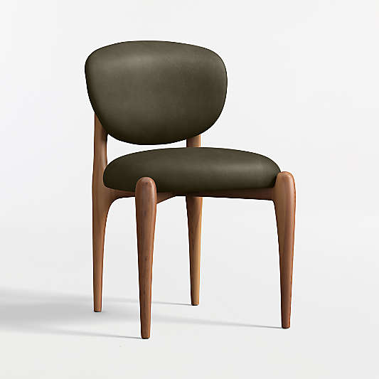 Via Olive Leather Walnut Wood Dining Chair