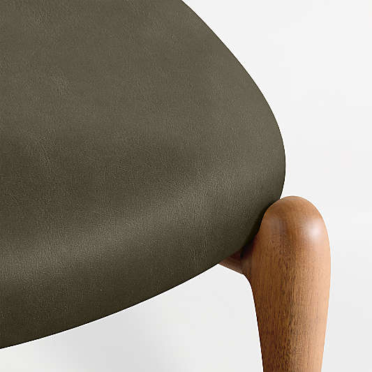 Via Olive Leather Walnut Wood Dining Chair