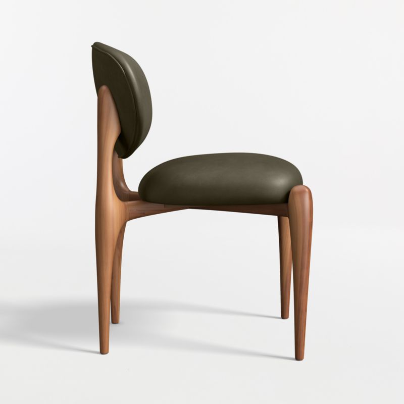 Via Olive Leather Walnut Wood Dining Chair - image 4 of 7