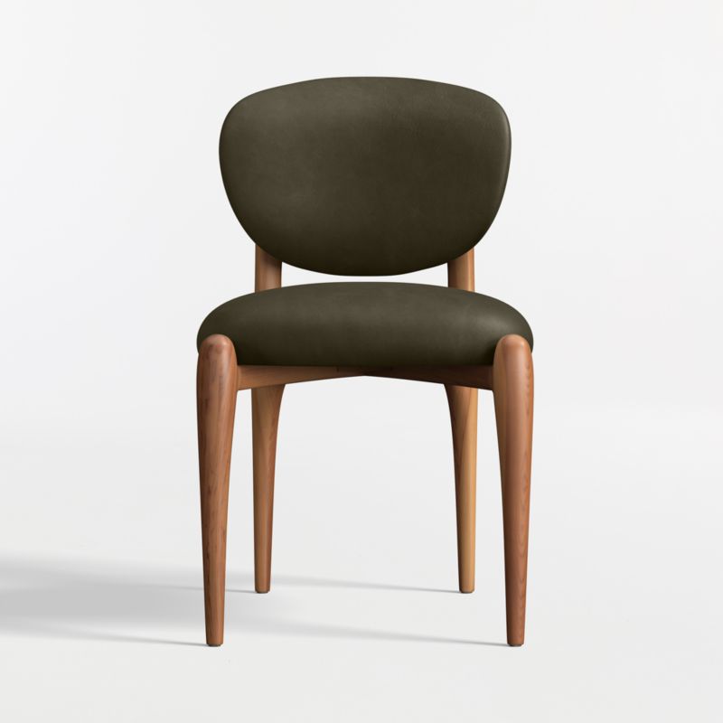 Via Olive Leather Walnut Wood Dining Chair - image 3 of 7