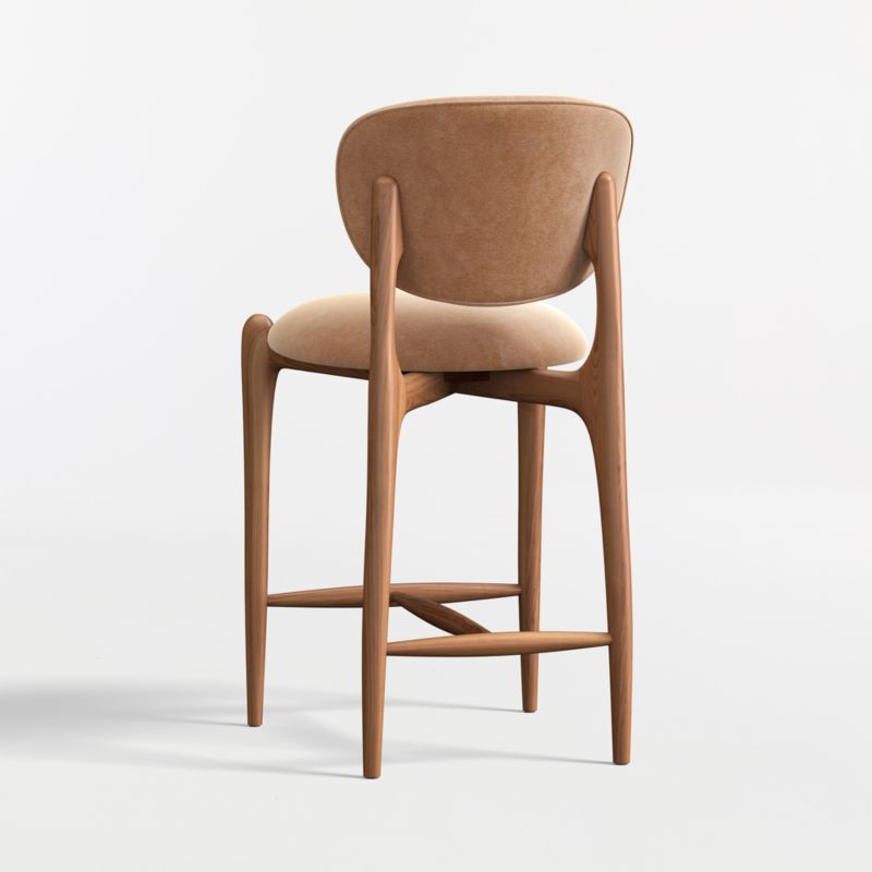 Via Toffee Brown Velvet Walnut Wood Counter Stool - image 4 of 7