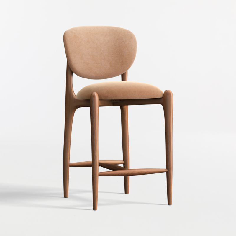 Via Toffee Brown Velvet Walnut Wood Counter Stool - image 2 of 7