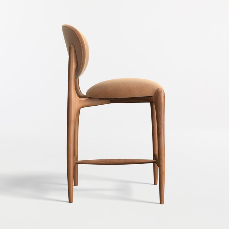 Via Toffee Brown Velvet Walnut Wood Counter Stool - image 3 of 7
