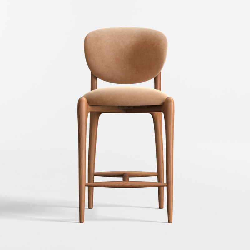 Viewing product image Via Toffee Brown Velvet Walnut Wood Counter Stool - image 1 of 7