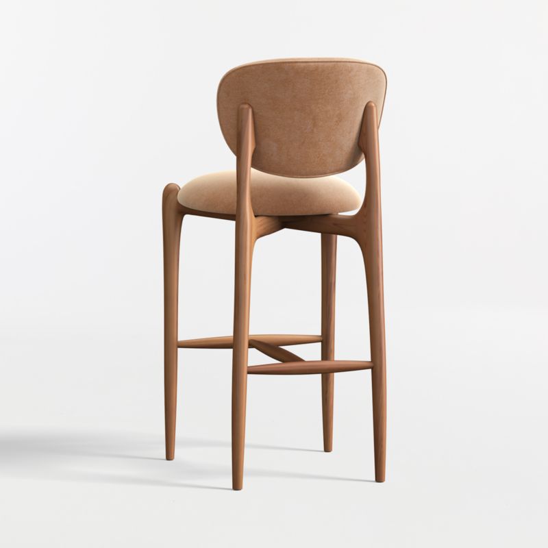 Via Toffee Brown Velvet Walnut Wood Bar Stool - image 4 of 7