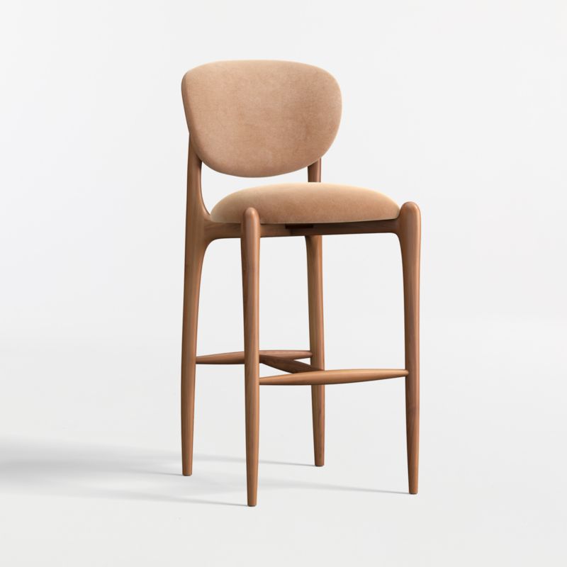 Via Toffee Brown Velvet Walnut Wood Bar Stool - image 2 of 7
