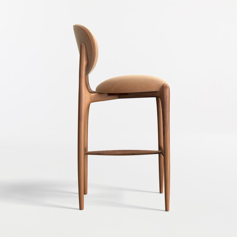 Via Toffee Brown Velvet Walnut Wood Bar Stool - image 3 of 7