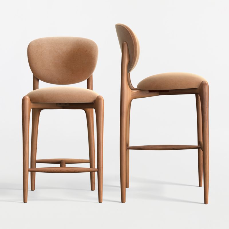 Via Toffee Brown Velvet Walnut Wood Counter Stool - image 6 of 7