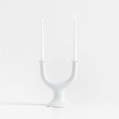View Valla White Ceramic 2-Taper Candle Holder 11.5" details