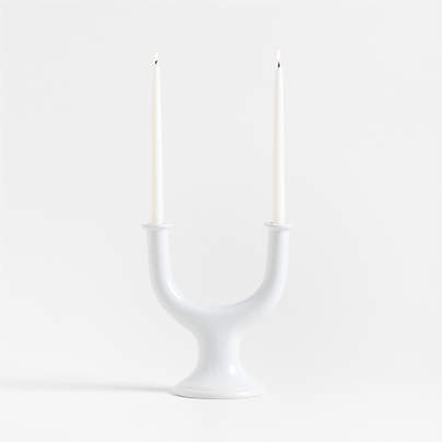 Valla White Ceramic 2-Taper Candle Holder 11.5"