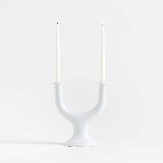 Valla White Ceramic 2-Taper Candle Holder 11.5"