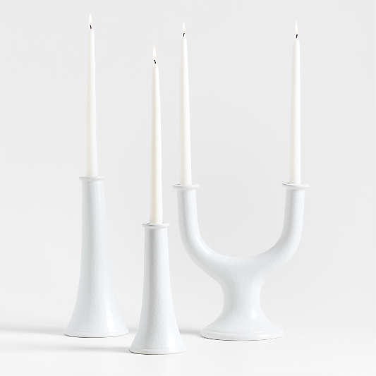 Valla Tall White Ceramic Taper Candle Holder 12.25"