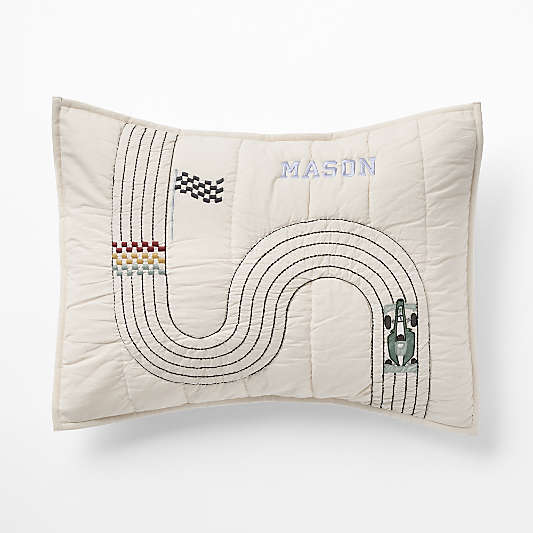 Victory Laps Embroidered Organic Cotton Kids Pillow Sham