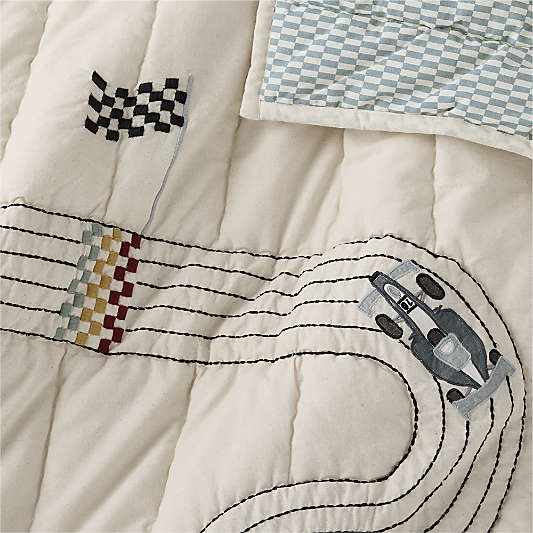 Victory Laps Embroidered 100% Organic Cotton Kids Quilt